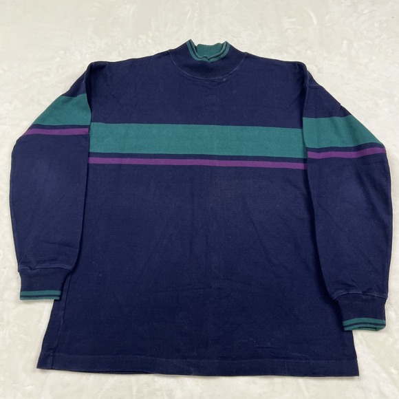 L.L. Bean Other - L.L. Bean Mock Neck Shirt Mens L Navy Blue Striped Long Sleeve Vintage USA